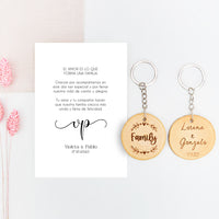 llavero con tarjeta family para invitados de boda de la colección Eterna
