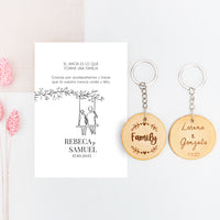 llavero con tarjeta family para invitados de boda de la colección Susurros con diseño de chica y chico