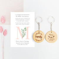 Llavero grabado con tarjeta Family de la Colección Inicial para Comunión.