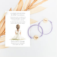 pulsera en tarjeta family para invitados de comunión con diseño de la colección boho. 
