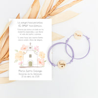 pulsera en tarjeta family para invitados de comunión con diseño de la colección iglesia. 