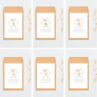 Opciones de color para el sobre del llavero y la pulsera family para invitados de bautizo de la colección rosquito bebé. 