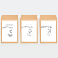 Opciones de diseño para el sobre  del llavero y pulsera Family para invitados de boda de la Colección Susurros. 