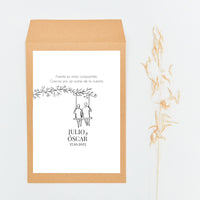 Sobre como envoltorio del llavero y pulsera Family para invitados de boda de la Colección Susurros. 