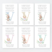 Tarjeta para invitados de bautizo que acompaña a la pulsera y llavero family. Diseño de la colección Inicial.