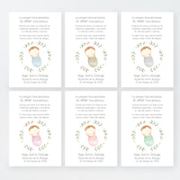 Tarjeta para invitados de bautizo que acompaña a la pulsera y llavero family. Diseño de la colección Rosquito Bebé. 