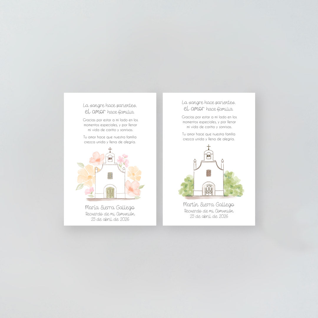 Tarjeta Family de la Colección Iglesia para Comunión que acompaña a la pulsera y el llavero. 