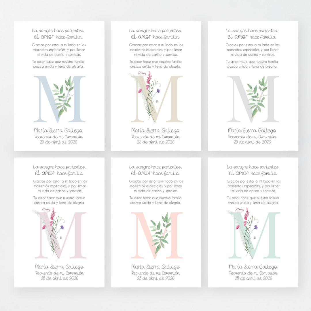 Tarjeta Family de la Colección Inicial para Comunión que acompaña a la pulsera y el llavero. 