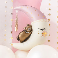 Globo foil oso Teddy en la luna rosa pastel