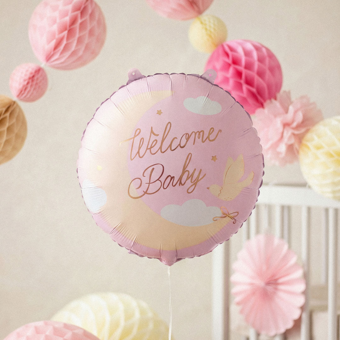 Globo foil Welcome Baby rosa pastel