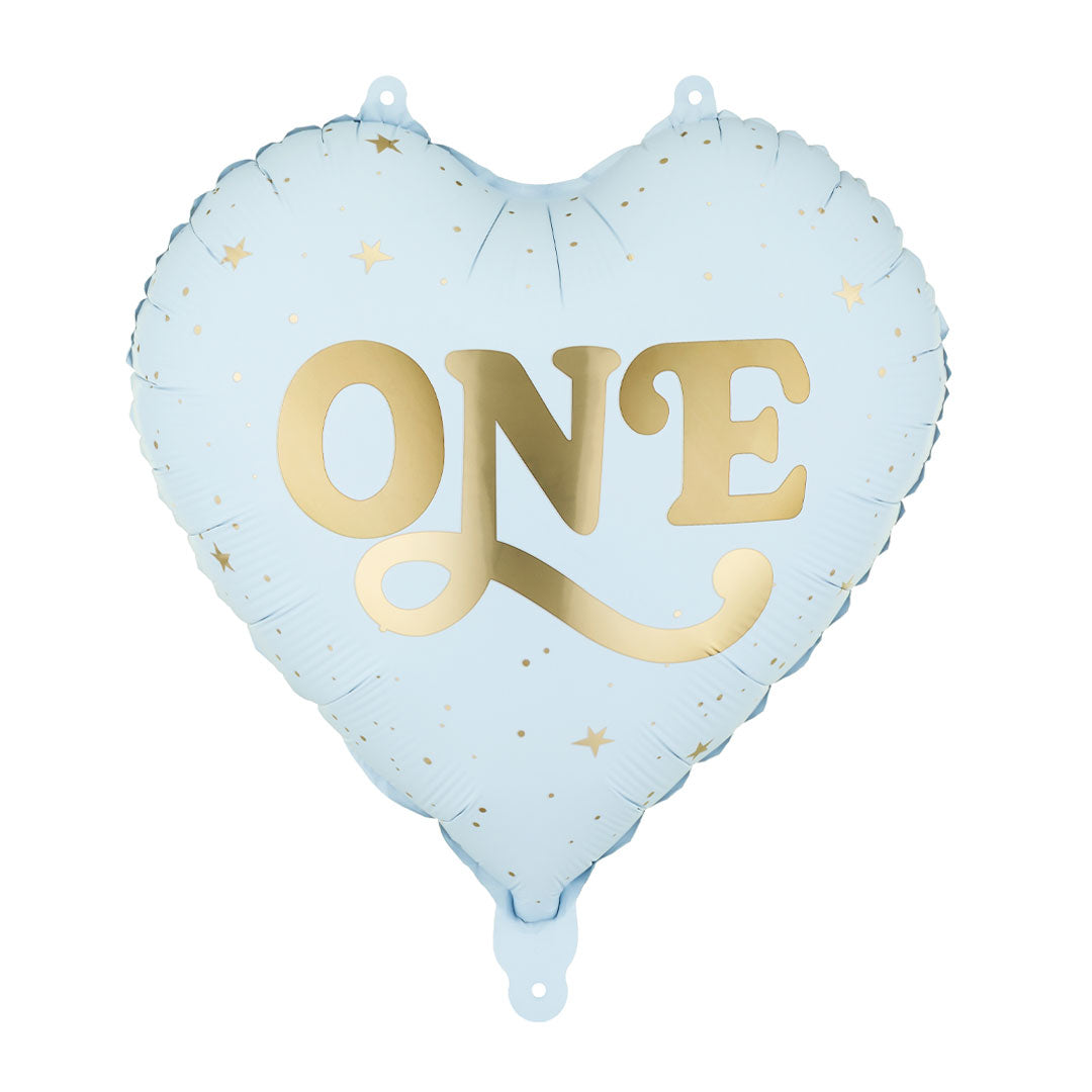 Globo corazón One azul para cumpleaños de 1 año