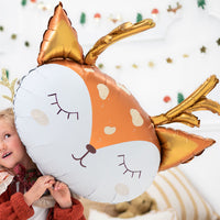 Globo foil con forma de cabeza de ciervo en cobre y dorado con astas 73x64 cm