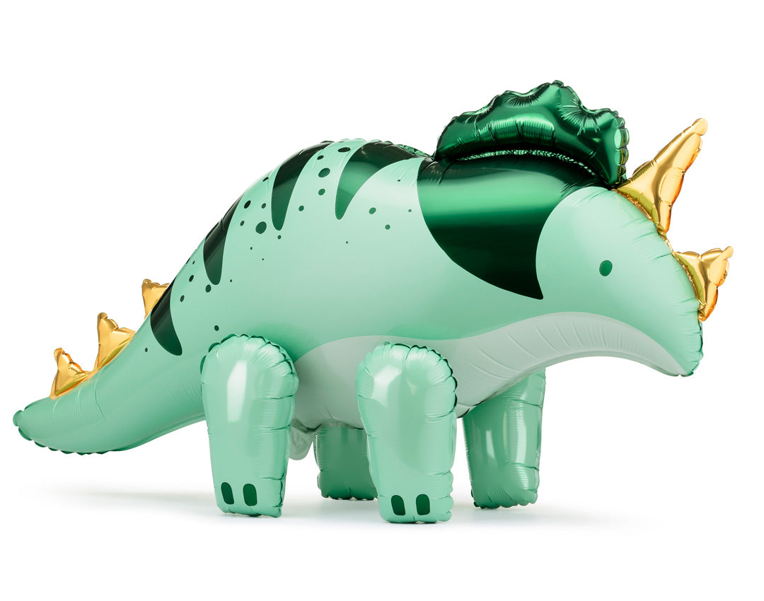 Globo foil triceratops verde para fiesta de dinosaurios