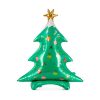Detalle del globo foil Árbol de Navidad de pie, mate con estrella dorada y adornos, 94 cm