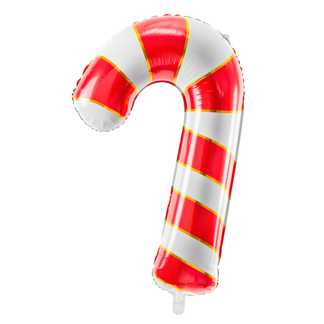 Detalle del globo foil Bastón de Caramelo brillante, blanco con rayas rojas y dorado, 82 cm