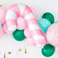 Globo foil Bastón de Caramelo brillante, blanco con rayas rosas, 82 cm