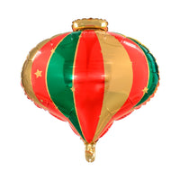 Detalle del globo foil Adorno Navideño a rayas rojas, verdes y doradas con estrellas, 51 cm