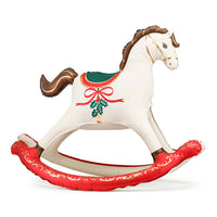 Detalle del globo foil Caballito de Balancín navideño blanco con detalles rojos y dorados, 104 cm
