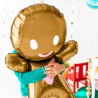 Globo foil Hombre de Jengibre dorado brillante con carita sonriente, 97 cm