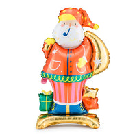 Detalle del globo foil Papá Noel de pie con saco de regalos, ilustración tierna, 106 cm