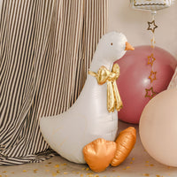 Globo foil XL oca de pie en blanco con lazo dorado para recién nacido y primer cumpleaños 72x91 cm