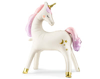 Globo unicornio beige con detalles dorados y arcoíris