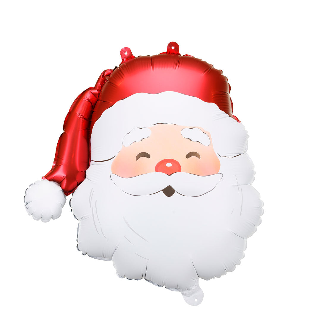 Detalle del globo foil con forma de cara de Papá Noel sonriente, gorro rojo, 43 cm