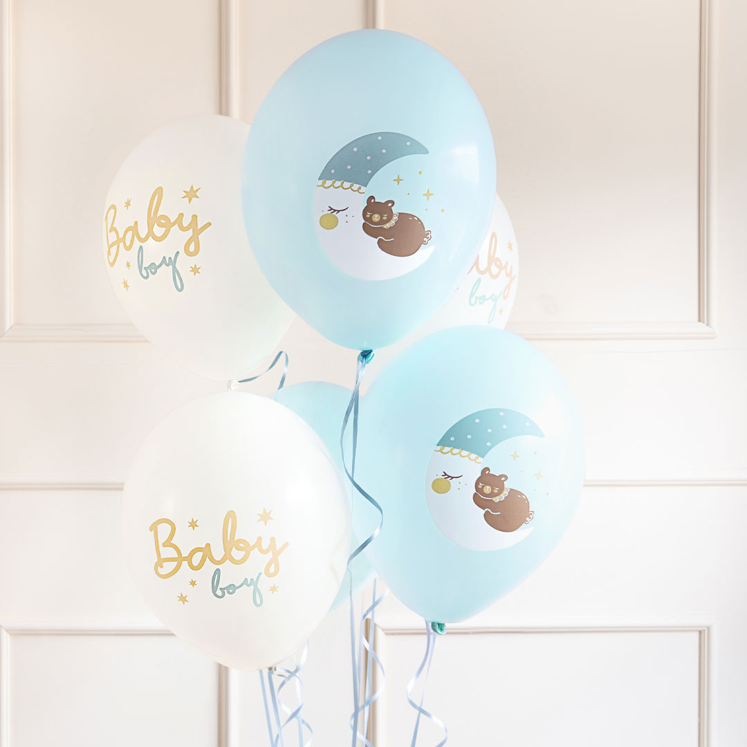 Pack de 6 globos Baby Boy. Decoración para baby shower