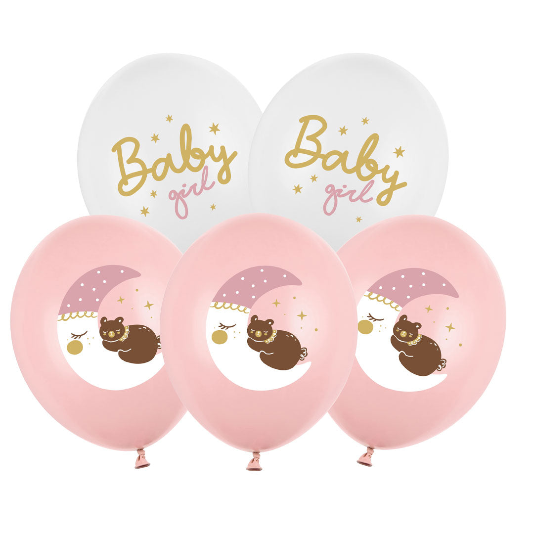 Pack de 6 globos Baby Girl. Decoración para nacimiento niña.
