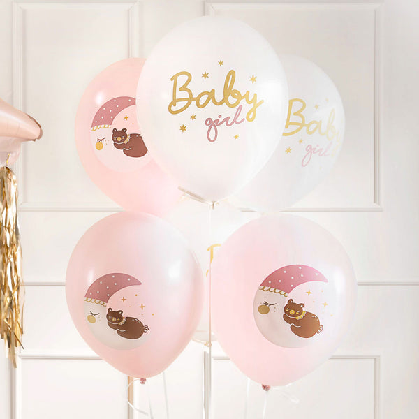 Pack de 6 globos Baby Girl. Decoración para baby shower