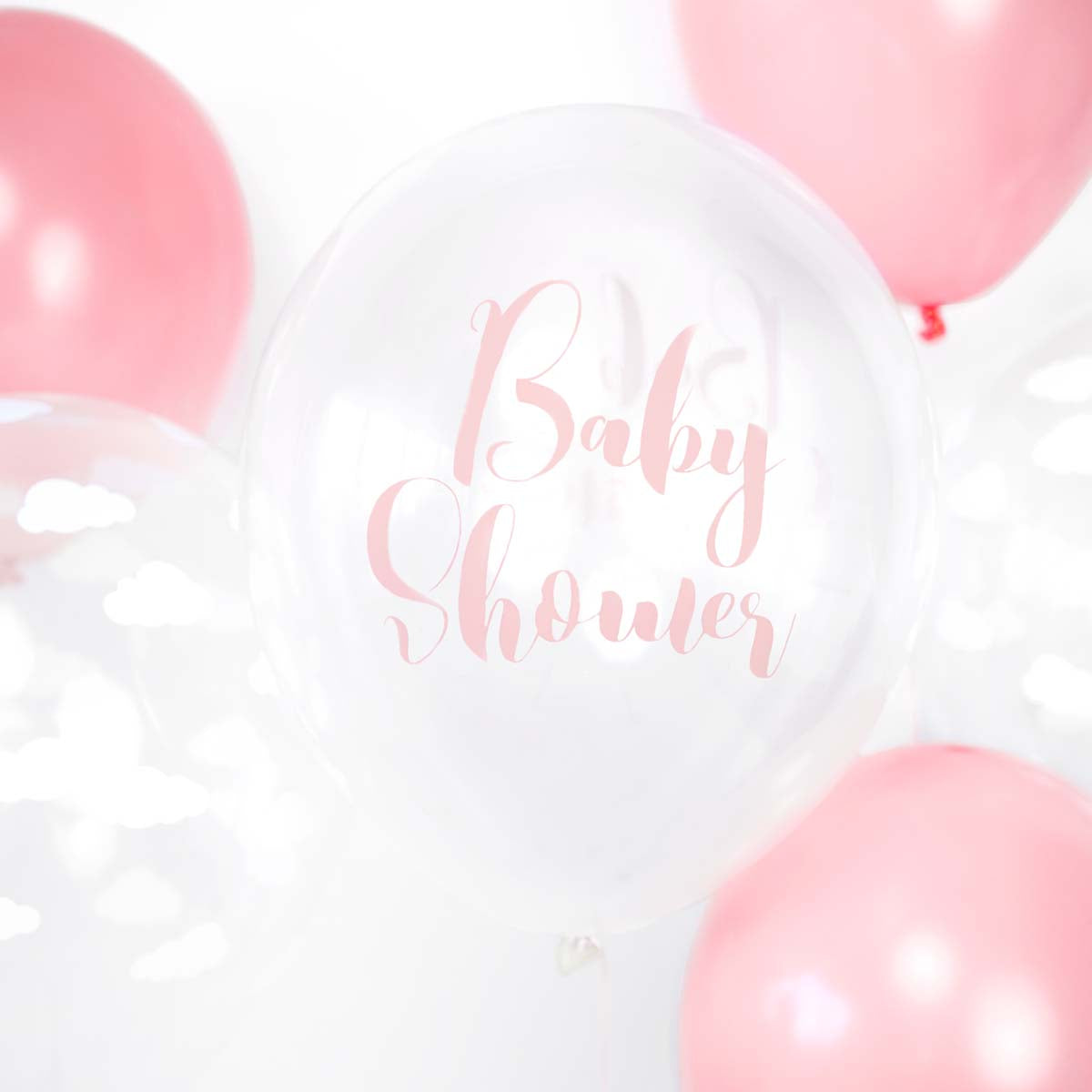 Globo blanco de 30 cm con inscripción Baby Shower en rosa. Perfecto para fiestas de bebé o bautizos de niña.