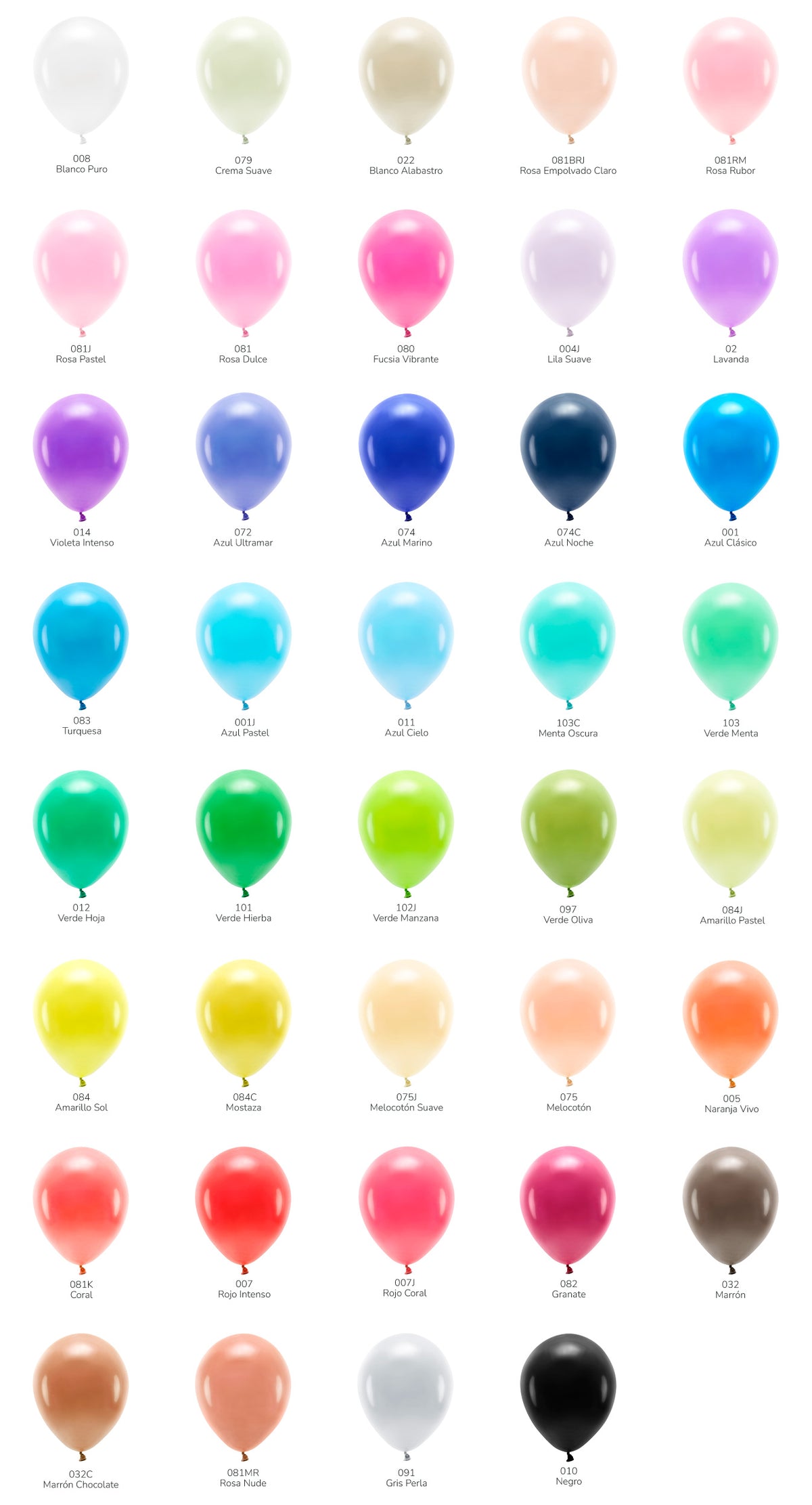Carta de colores de globos ecológicos de látex de 30 cm