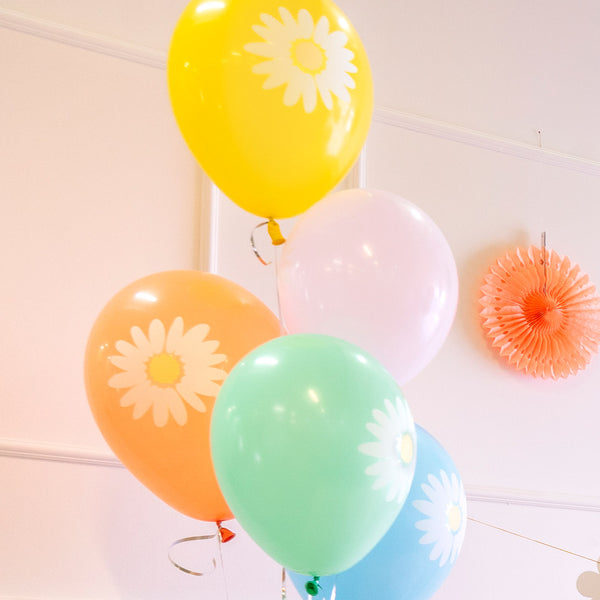 Pack de globos eco con diseño de margaritas en colores pastel
