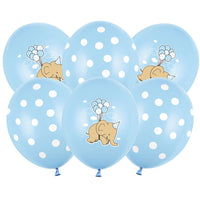Pack de globos azul pastel con elefantes y lunares