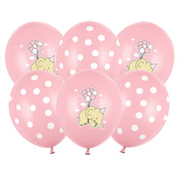 Pack de globos rosa pastel con elefantes y lunares