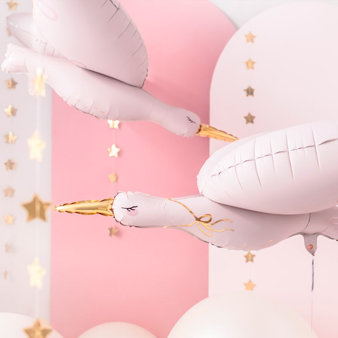 Globo foil cigüeña rosa para cumpleaños y baby shower