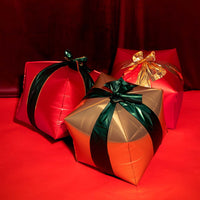 Set de 3 globos con forma de regalo de Navidad, rojo, dorado y verde con lazo, 36 cm