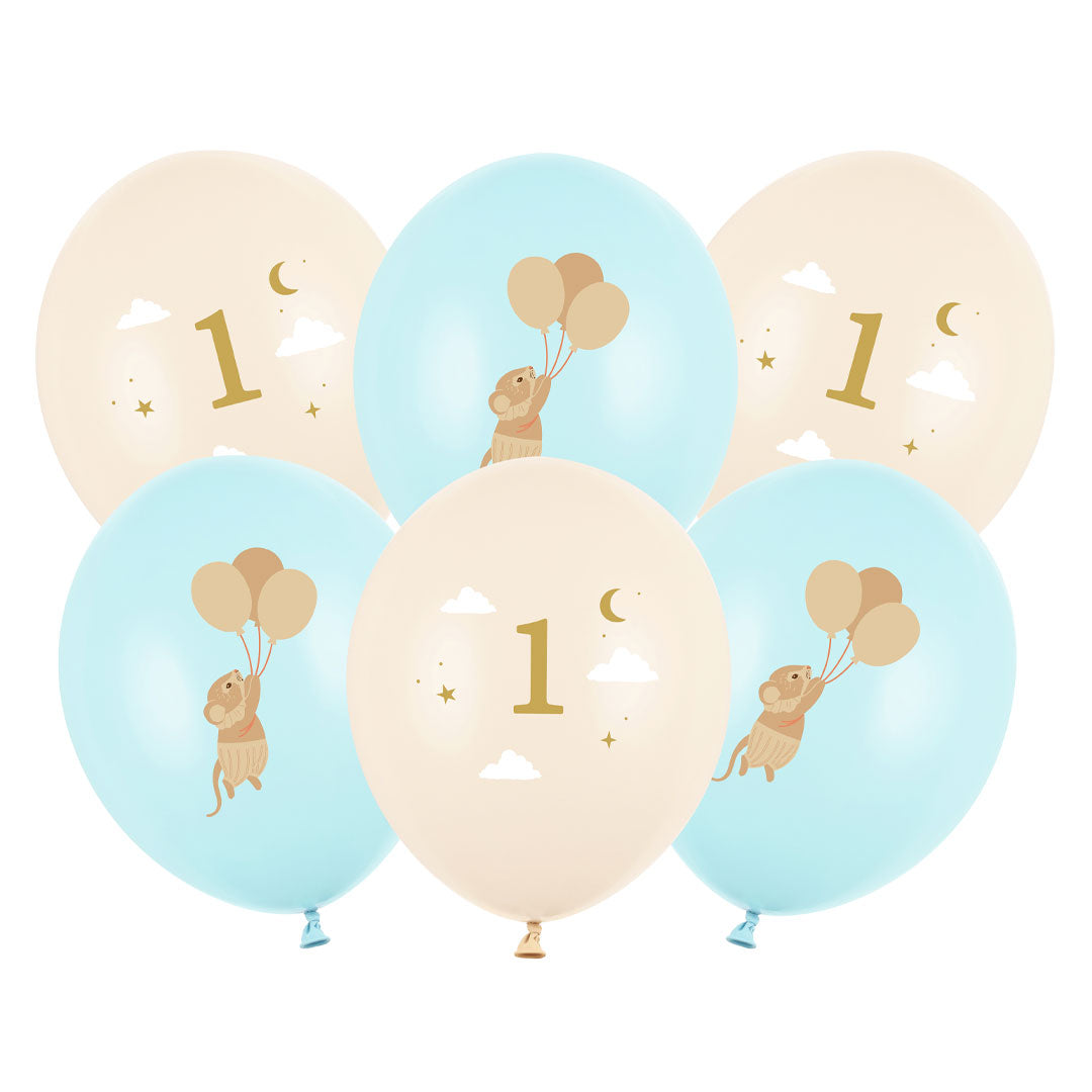 Pack Globos Ratoncito con Número 1 azul y rosa