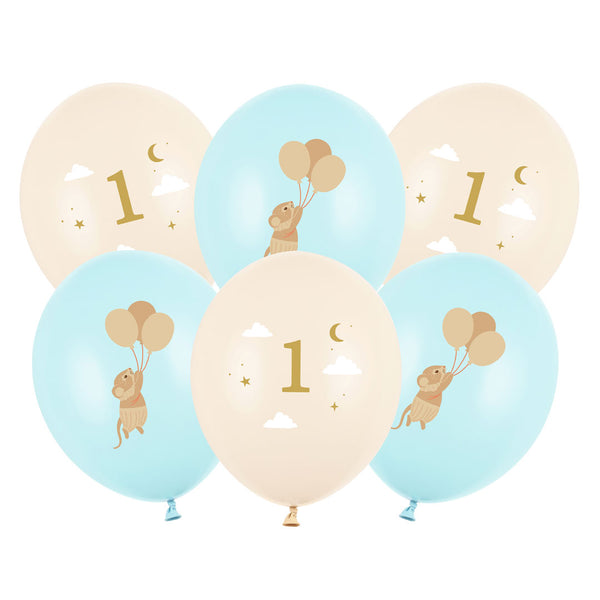 Pack Globos Ratoncito con Número 1 azul y rosa