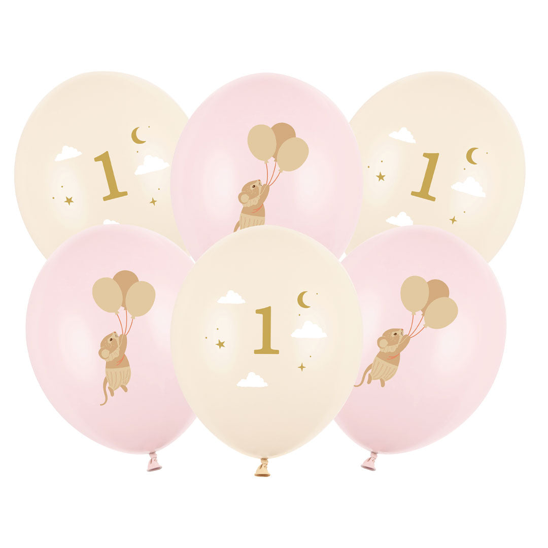 Pack Globos Ratoncito con Número 1 rosa