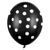 Globo de 30cm. en color negro con topos blancos. Ideales para fiestas y celebraciones. 