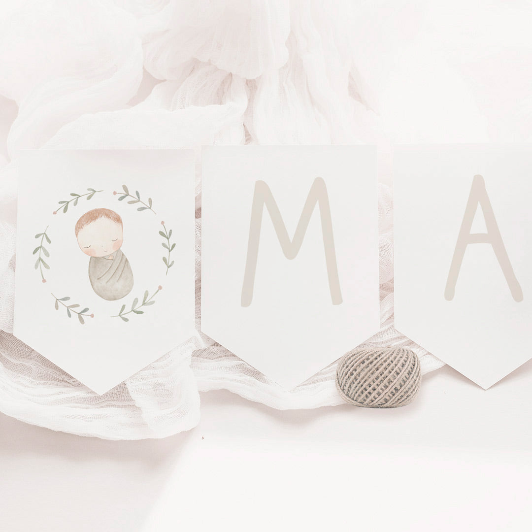 Guirnalda personalizada para bautizo de la colección rosquito bebé. 