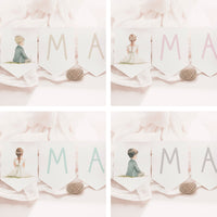 Opciones de diseño para la guirnalda personalizada de comunión de la colección boho. 