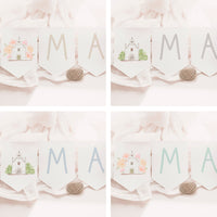 Opciones de diseño para la guirnalda personalizada de comunión de la colección iglesia. 