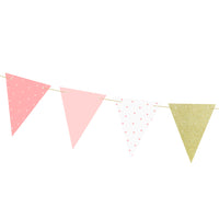 Detalle de la guirnalda para fiestas y celebraciones y tonos rosa y dorado.