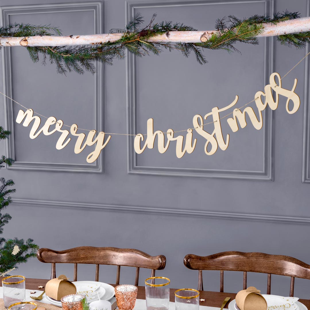 Pancarta de madera Merry Christmas para decoración navideña
