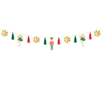Detalle de la guirnalda de papel con Cascanueces, bailarinas y copos de nieve dorados, 2 m