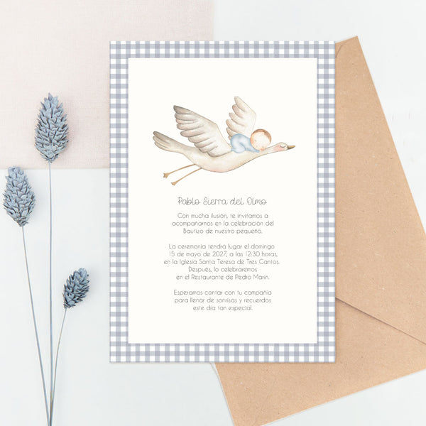 Invitación de Bautizo con Sobre Kraft Personalizable