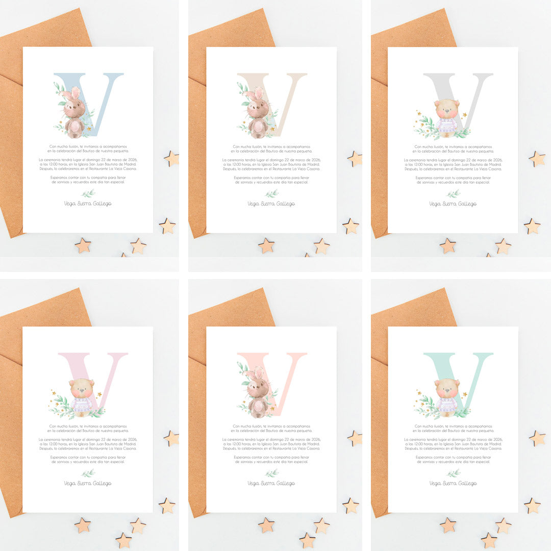 opciones de color de la invitación para bautizo de la colección inicial