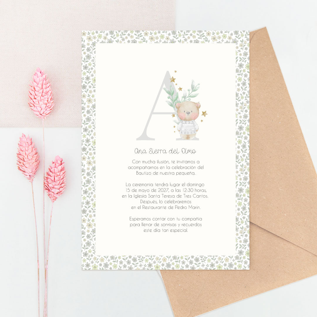 Invitación de Bautizo con Sobre Kraft Personalizable
